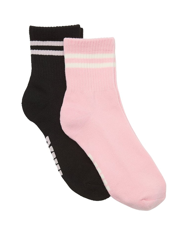 Victoria's Secret PINK Dollhouse Pink/ Black 2 Pack Quarter Socks - Image 1 of 2