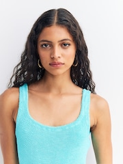Hunza G Blue Metallic Crinkle Cocoa Square Neck Swimsuit - Image 4 of 5