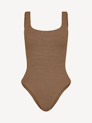 Hunza G Brown Metallic Crinkle Cocoa Square Neck Swimsuit - Image 5 of 5