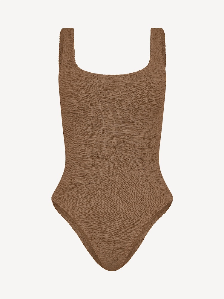 Hunza G Brown Metallic Crinkle Cocoa Square Neck Swimsuit - Image 5 of 5