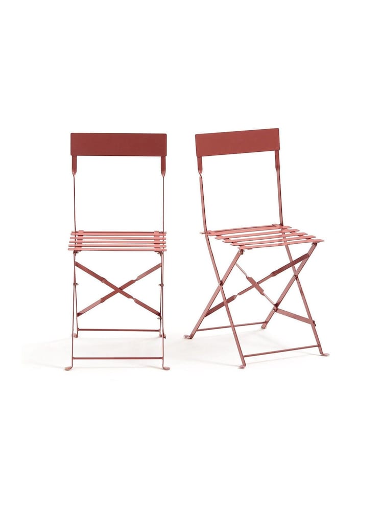 La Redoute Intérieurs Set of 2 Terracotta Ozevan Folding Metal Garden Chairs - Image 4 of 4