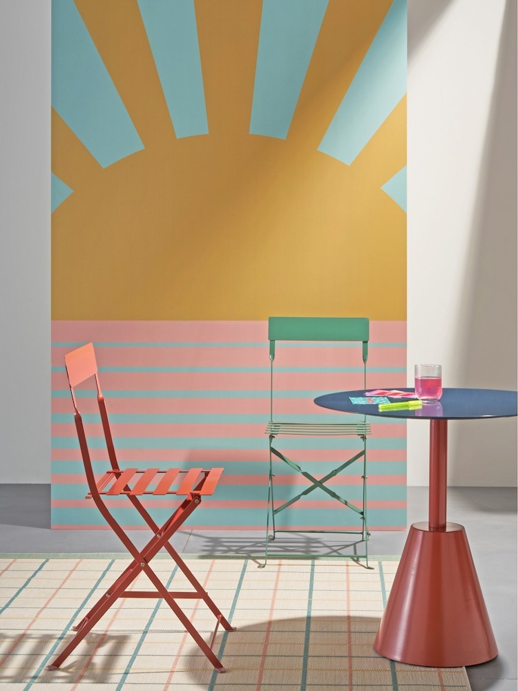 La Redoute Intérieurs Set of 2 Green Eucalyptus Ozevan Folding Metal Garden Chairs - Image 1 of 4