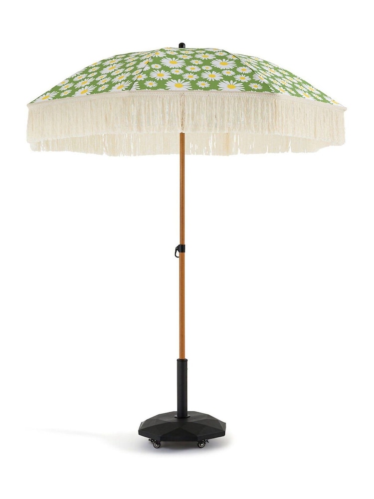 La Redoute Intérieurs Green/White Larna Patterned Fringed Parasol - Image 1 of 5