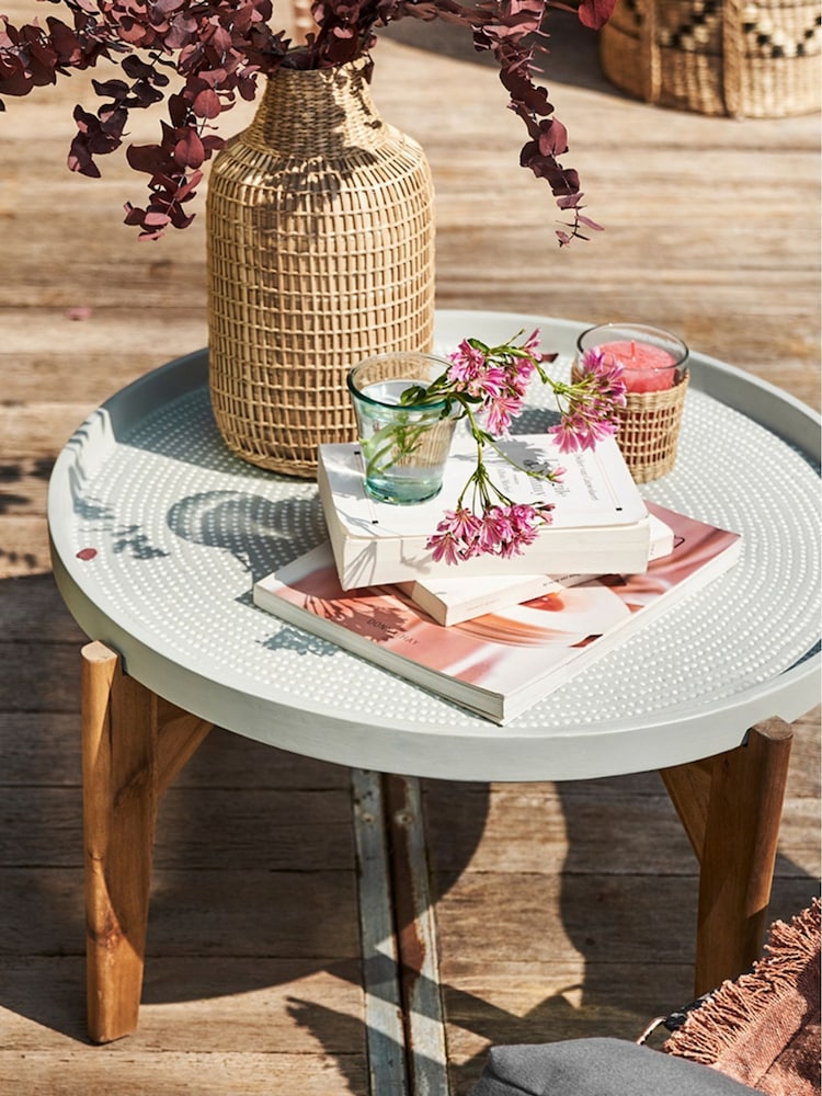 La Redoute Intérieurs Grey Natural Medan Cement Fibre and Acacia Outdoor Side Table - Image 1 of 5