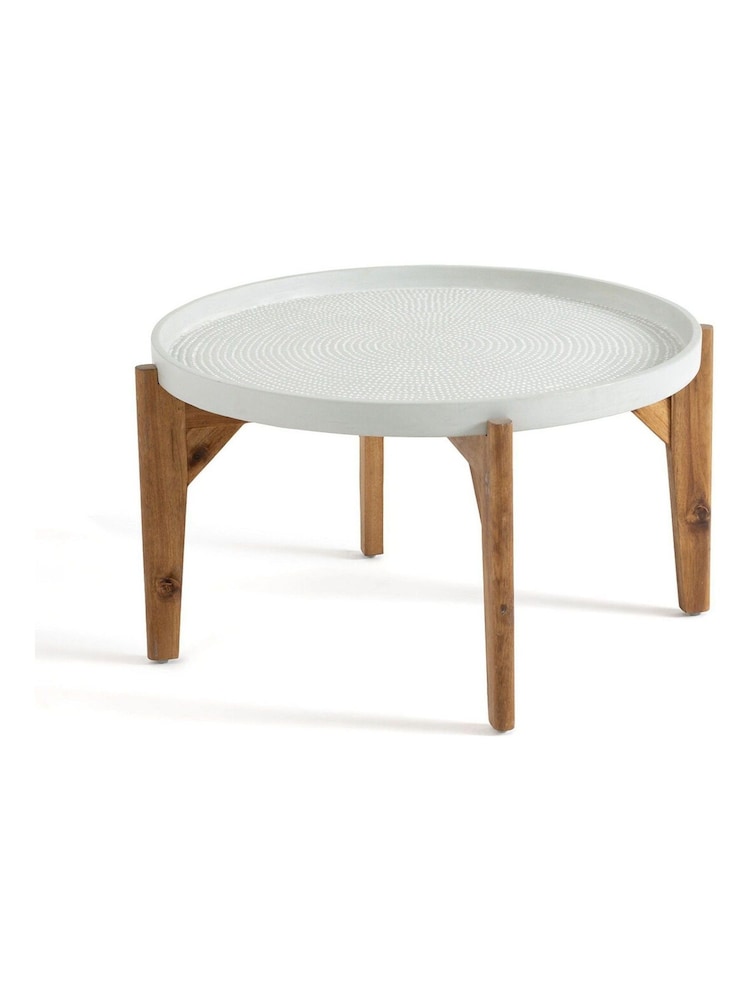 La Redoute Intérieurs Grey Natural Medan Cement Fibre and Acacia Outdoor Side Table - Image 2 of 5