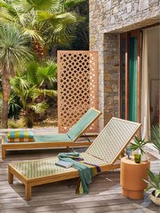 La Redoute Intérieurs Pink Briana Sun Lounger in Acacia and Woven Resin - Image 1 of 6