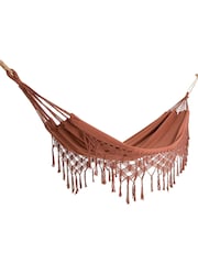 La Redoute Intérieurs Terracotta Posy Fringed Polycotton Hammock - Image 3 of 4
