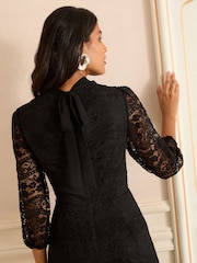 Love & Roses Black Petite Lace High Neck Midi Dress - Image 5 of 5