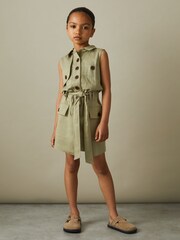 Reiss Khaki Lola 13-14 yrs Utility Style Belted Dress - Image 2 of 4