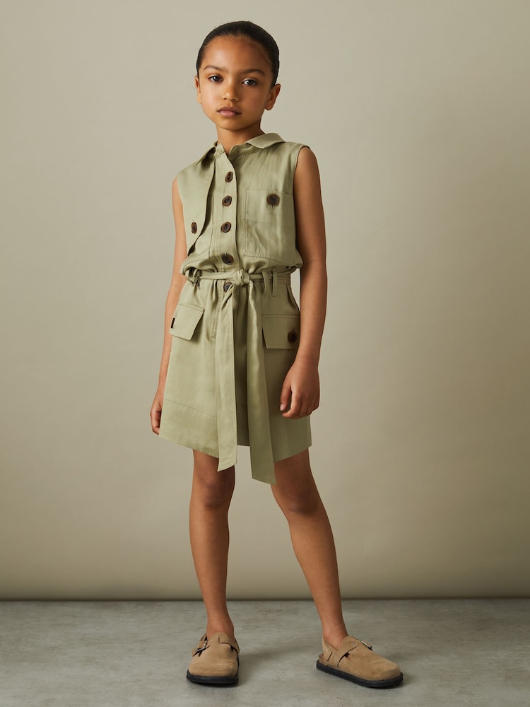 Reiss Khaki Lola 13-14 yrs Utility Style Belted Dress - Image 2 of 4