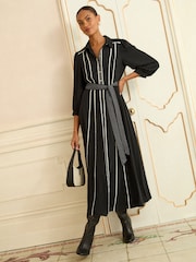 Love & Roses Black Contrast Midi Shirt Dress - Image 1 of 4