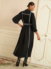 Love & Roses Black Contrast Midi Shirt Dress - Image 2 of 4