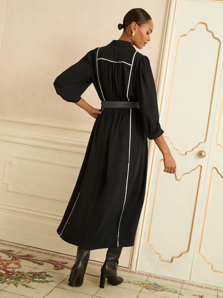 Love & Roses Black Contrast Midi Shirt Dress - Image 2 of 4