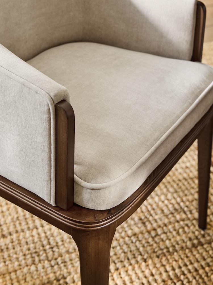 Laura Ashley Hundon Chenille Natural Barcombe Arm Carver Dining Chair - Image 2 of 7