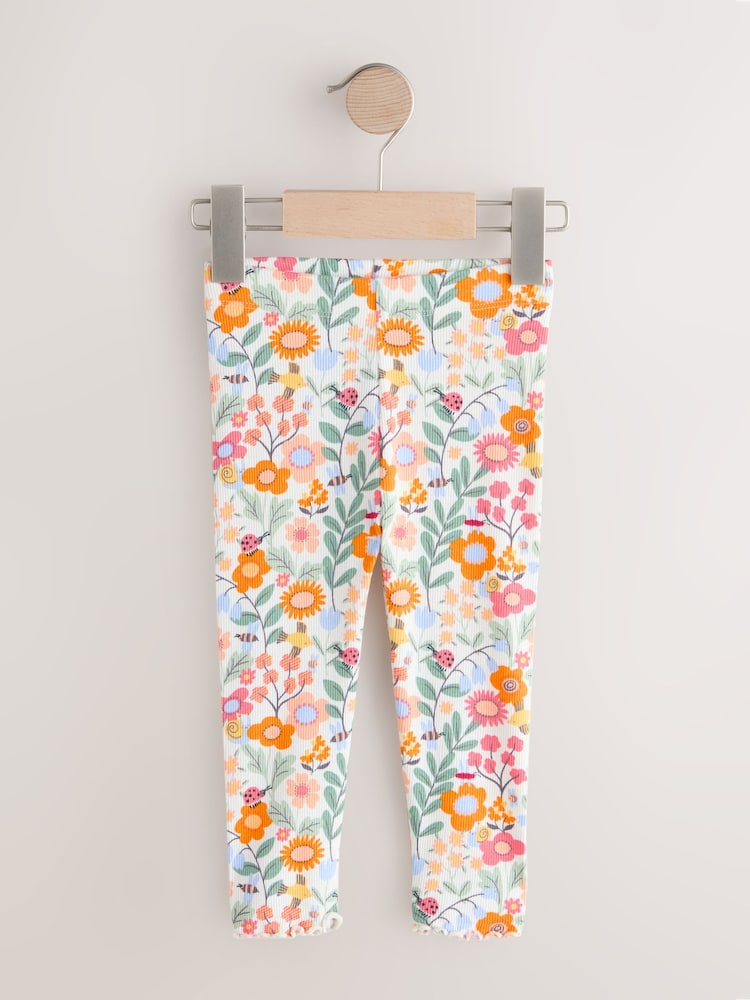 Orange Ditsy Floral Ribbed Leggings (3mths-7yrs) - Image 1 of 4 Orange Ditsy Floral Ribbed Leggings (3mths-7yrs) - Image 1 of 4