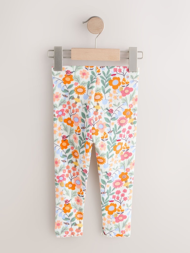 Orange Ditsy Floral Ribbed Leggings (3mths-7yrs) - Image 2 of 4 Orange Ditsy Floral Ribbed Leggings (3mths-7yrs) - Image 2 of 4
