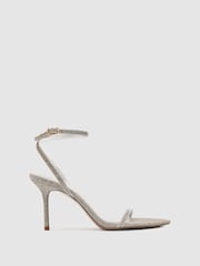 Reiss Silver Charlotte Metallic Strappy Stiletto Sandals - Image 1 of 4