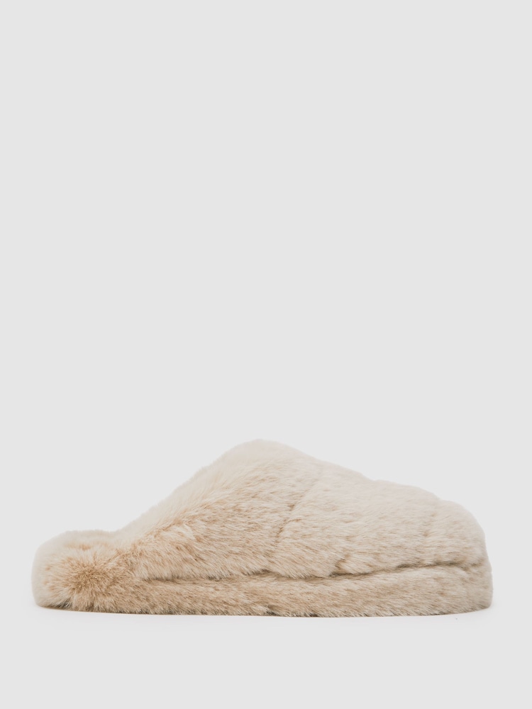 Crema - Reiss Andrea Faux Fur Slippers - Imagen 1 de 5