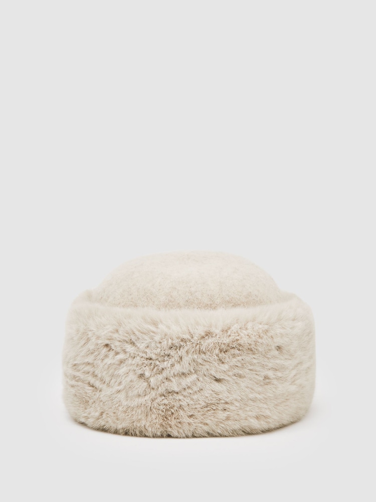 Reiss Off White Serena Faux Fur Hat - Image 1 of 5
