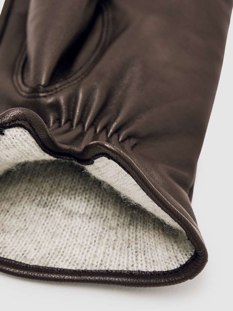 Reiss Chocolate Giselle Leather Gloves - Image 3 of 3