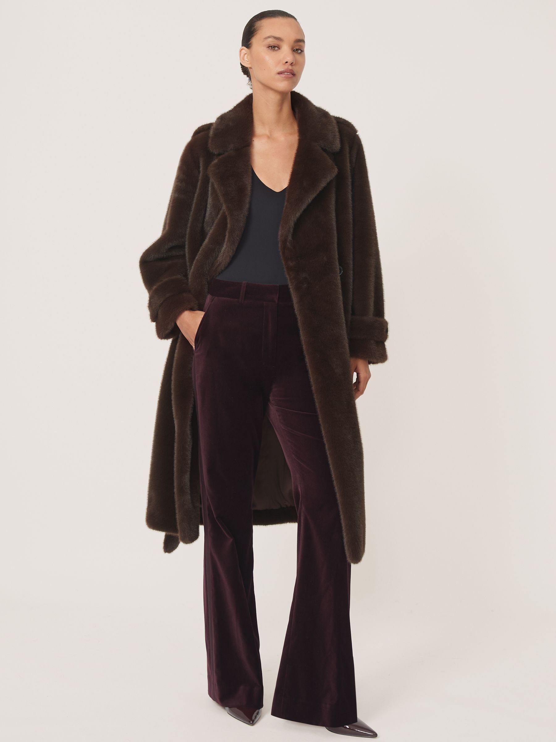 Buy Reiss Chocolate Brown Cate Petite Faux-Fur Long Belted Coat