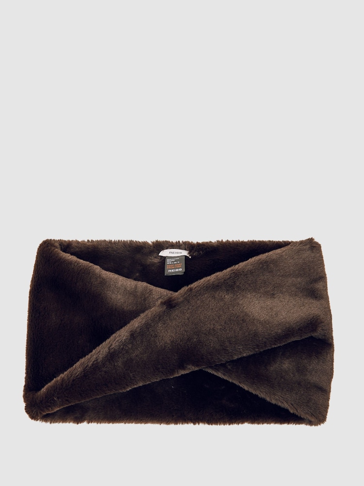 Reiss Chocolate Fran Faux Fur Snood - Image 1 of 3