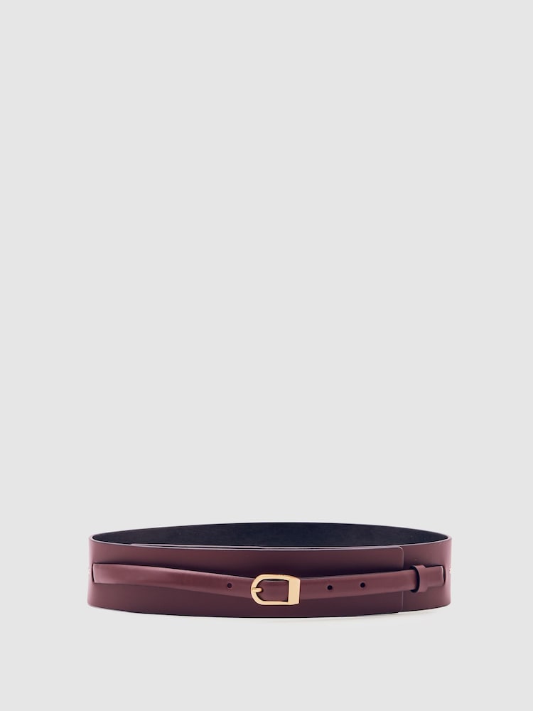 Reiss Burgundy Odell Leather Double-Strap Waist Belt - Image 1 of 4 Reiss Burgundy Odell Leather Double-Strap Waist Belt - Image 1 of 4