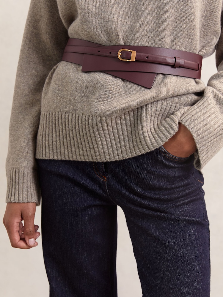 Reiss Burgundy Odell Leather Double-Strap Waist Belt - Image 2 of 4 Reiss Burgundy Odell Leather Double-Strap Waist Belt - Image 2 of 4