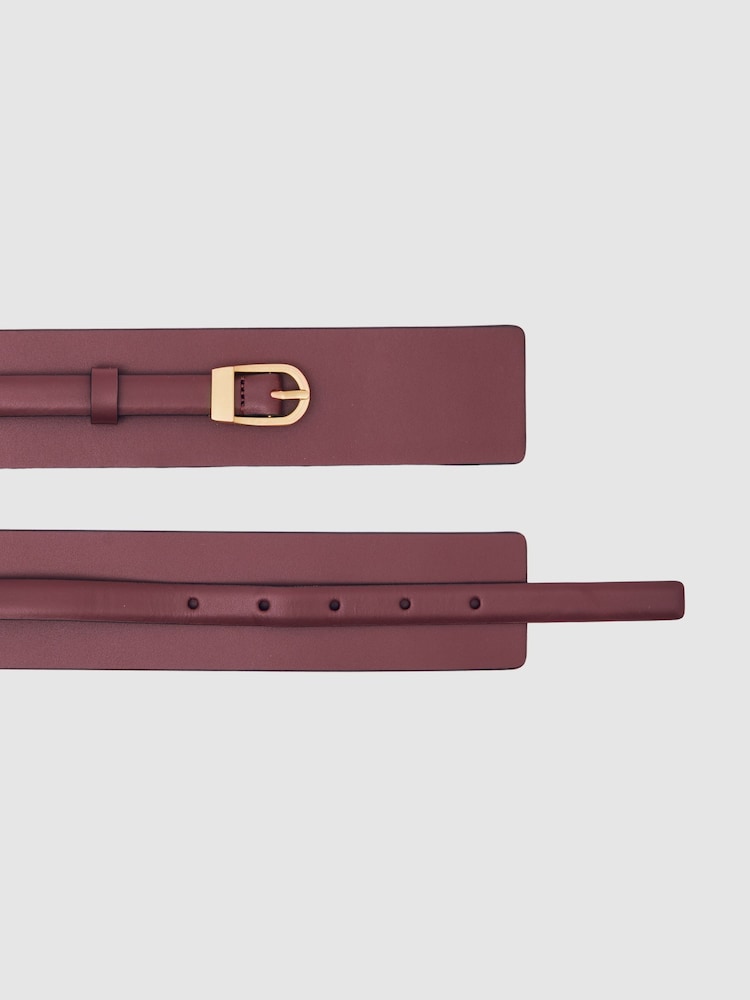 Reiss Burgundy Odell Leather Double-Strap Waist Belt - Image 4 of 4 Reiss Burgundy Odell Leather Double-Strap Waist Belt - Image 4 of 4
