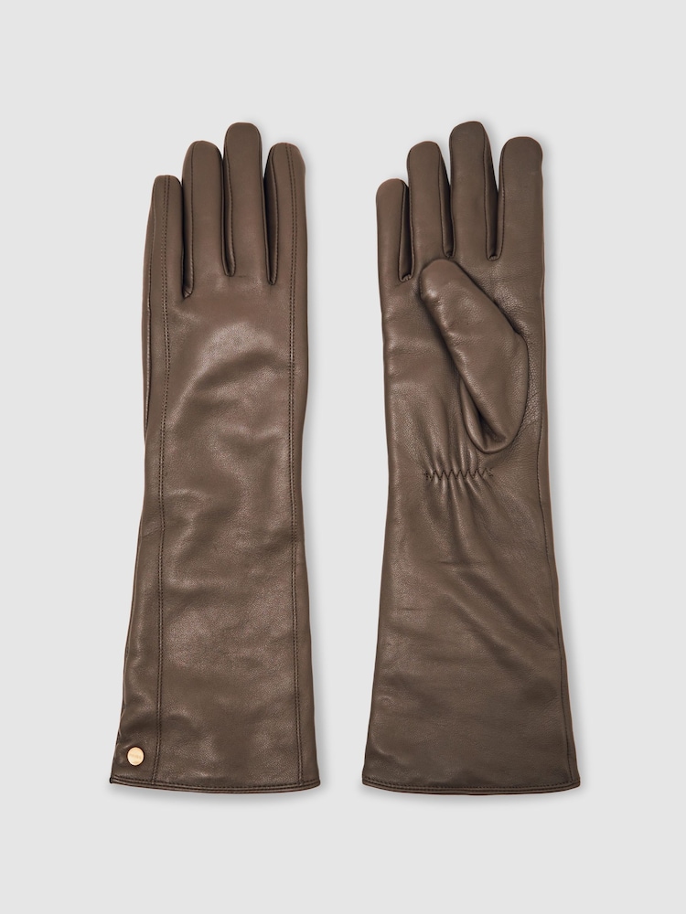 Reiss Taupe Iris Long Leather Gloves - Image 1 of 4 Reiss Taupe Iris Long Leather Gloves - Image 1 of 4