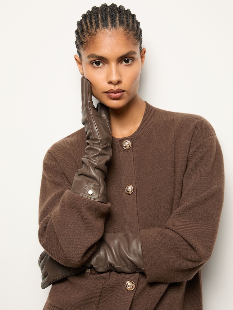 Reiss Taupe Iris Long Leather Gloves - Image 2 of 4 Reiss Taupe Iris Long Leather Gloves - Image 2 of 4