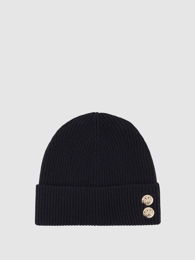 Reiss Bianca Merino Wool Blend Button Beanie With Cashmere - Bild 1 von 3