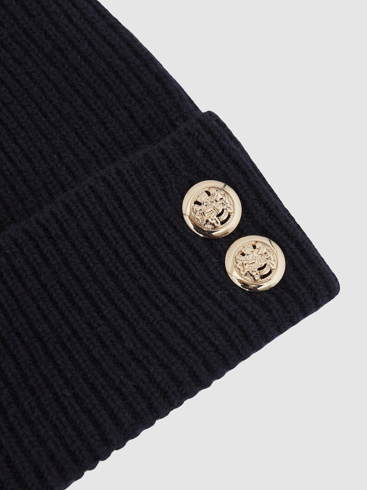 Reiss Bianca Merino Wool Blend Button Beanie With Cashmere - Bild 3 von 3