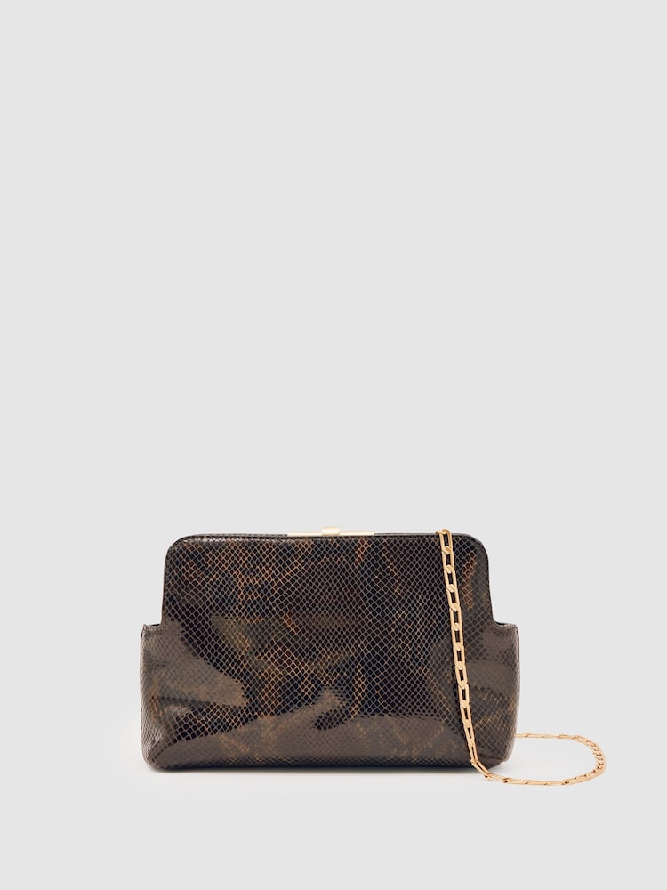 Reiss Bethany Leather Snake-Effect Frame Clutch Bag - صورة 1 من 5