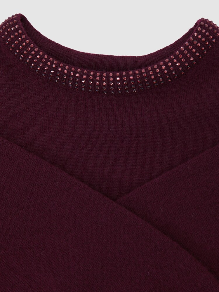 Reiss Berry Elizabeth Wool-Blend Crystal-Neckline Jumper With Cashmere - Image 5 of 5