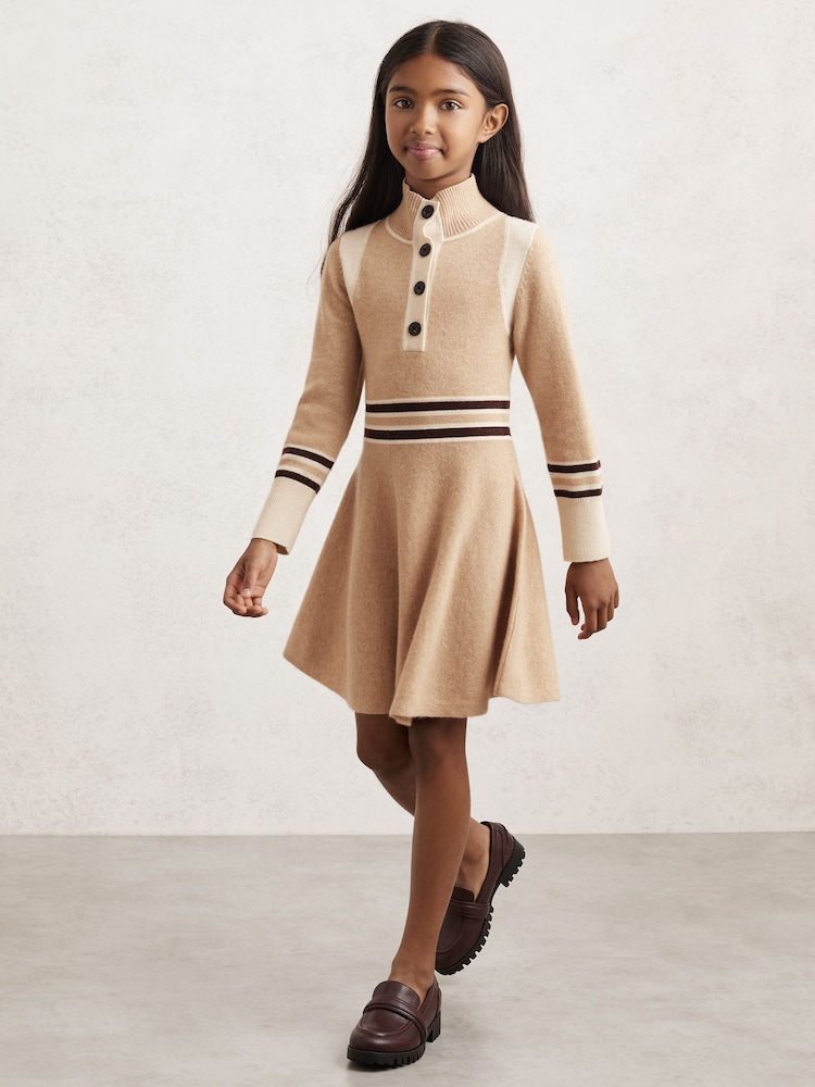 Reiss Neutral Vienne Wool-Blend Funnel-Neck Knit Dress With Cashmere - Image 2 of 4 Reiss Neutral Vienne Wool-Blend Funnel-Neck Knit Dress With Cashmere - Image 2 of 4