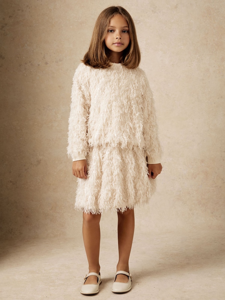 Reiss Ivory Roxy Fluffy Sequin-Embellished Top - Image 2 of 5 Reiss Ivory Roxy Fluffy Sequin-Embellished Top - Image 2 of 5