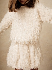 Reiss Ivory Roxy Fluffy Sequin-Embellished Skirt - Image 4 of 5