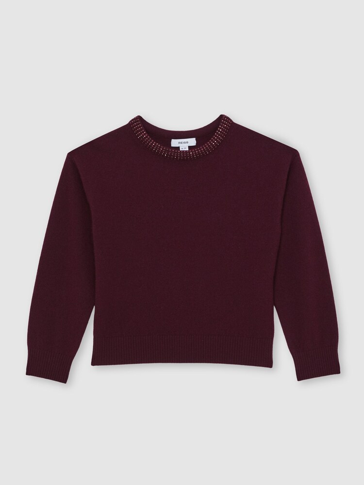 Reiss Berry Elizabeth Wool-Blend Crystal-Neckline Jumper With Cashmere - Image 2 of 5