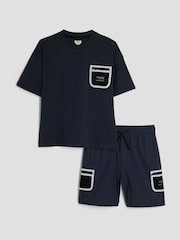 River Island Blue Boys Utility T-Shirt and Short Set - Image 1 of 5