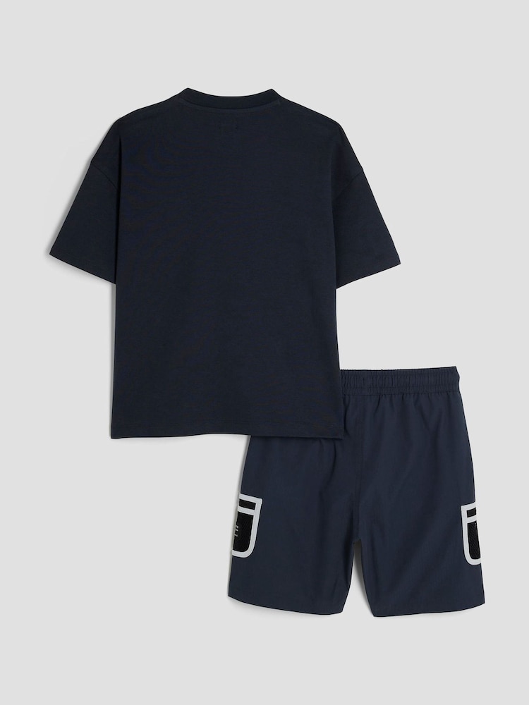 River Island Blue Boys Utility T-Shirt and Short Set - Image 2 of 5