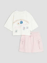 River Island Pink Girls Cargo Skirt and T-Shirt Set - Image 1 of 5
