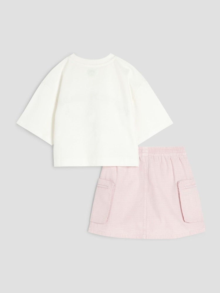 River Island Pink Girls Cargo Skirt and T-Shirt Set - Image 2 of 5