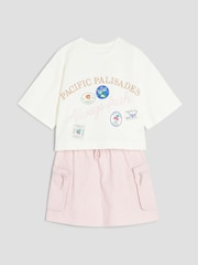 River Island Pink Girls Cargo Skirt and T-Shirt Set - Image 3 of 5