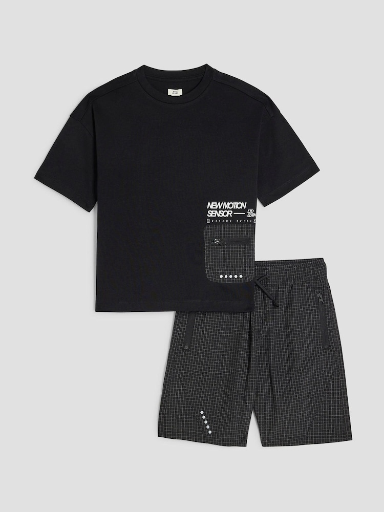 River Island Black Boys Mesh T-Shirt and Shorts Set - Image 1 of 4