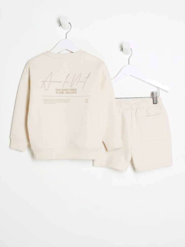 River Island Cream Boys Ame Le Nuit Sweat Top & short Set - Image 1 of 4 River Island Cream Boys Ame Le Nuit Sweat Top & short Set - Image 1 of 4