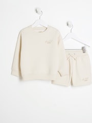 River Island Cream Boys Ame Le Nuit Sweat Top & short Set - Image 2 of 4