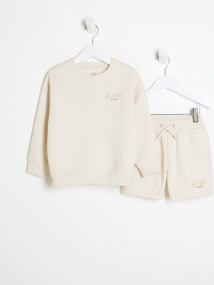 River Island Cream Boys Ame Le Nuit Sweat Top & short Set - Image 2 of 4 River Island Cream Boys Ame Le Nuit Sweat Top & short Set - Image 2 of 4
