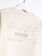 River Island Cream Boys Ame Le Nuit Sweat Top & short Set - Image 3 of 4