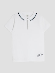 River Island White OB Zip Textured Polo Shirt - Image 1 of 4
